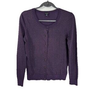 Talbots Cardigan Sweater Womens Small Purple Plum Metallic Jewel Button Front